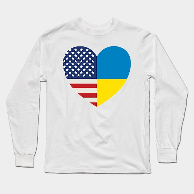 USA Supports Ukraine, USA Stands With Ukraine, Heart With Combined Flags Long Sleeve T-Shirt by Coralgb